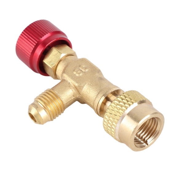 YAHHU Premium Brass Flow Control Valve for R410A Refrigerant Charging Hose 1/4 inch to 5/16 inch Safety Adapter