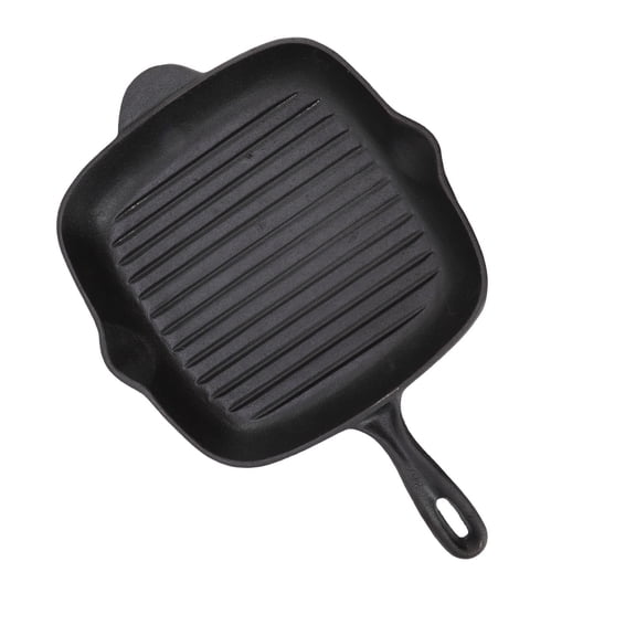YAHHU Premium Cast Iron Grill Pan 10.2 Inches / 26 CM Square Steak Skillet for Home Camping and Restaurant Baking Grilling