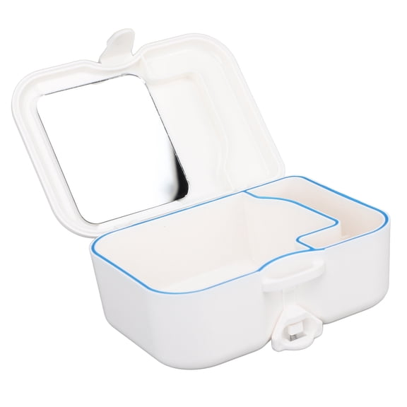 YAHHU Premium Deep Cleansing Denture Storage Box with Mirror and Cleaning Brush, Portable False Teeth Retainer Case and Guard Organizer, Compact Travel Mouthguard Container (5.0 x 4.7 x 3.5 In)