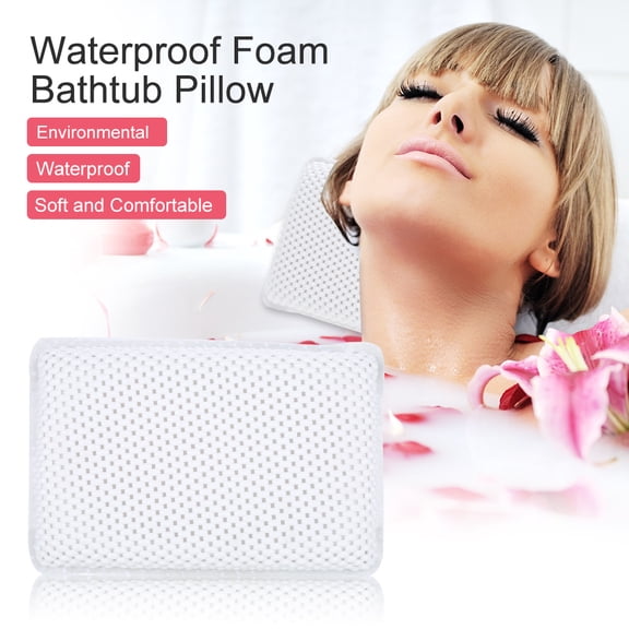 YAHHU Premium PVC Bath Pillow for Neck and Back Support with Soft Foam Inner Stuffing Padding Breathable Bathtub Headrest with Strong Suction Cups Ergonomic White 11.4 inches / 29 cm