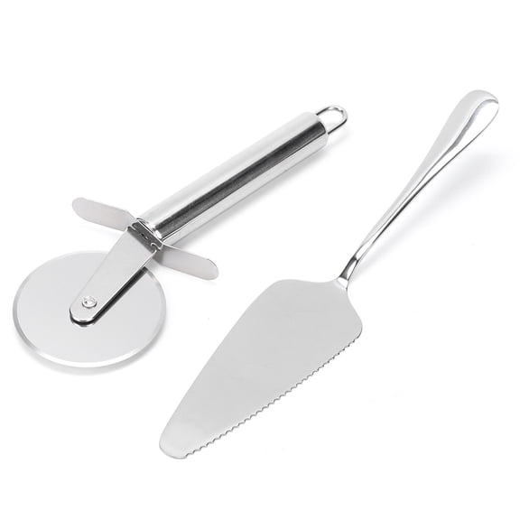 YAHHU Premium Stainless Steel Pizza Cutter Wheel and Spatula Set 2pcs Professional Baking Pastry Cutting Tool Utensils with Ergonomic Handle Double Unit 7.5 in / 19 cm Pizza Knife Spatula Combo