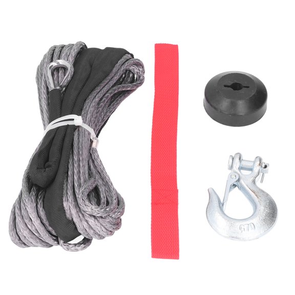 YAHHU Premium Synthetic Winch Rope Kit with Spring Clevis Sling Hook and Rubber Stopper Heavy Duty 4400lbs Capacity Wear Resistant Universal Recovery Cable for ATV UTV 49ft x 0.2 inches / 15m x 5mm