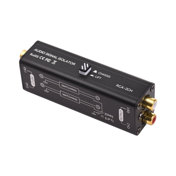YAHHU Professional 2 Channels RCA Ground Loop Isolator and Hum Eliminator for Audio Feedback Suppression in Home Stereo Systems, Conference Microphones, Mixers, and Players (4.1 inches / 10.5 cm)