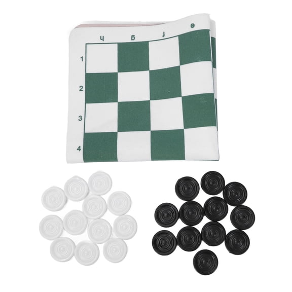 YAHHU Professional Green PU Leather Checkers Board Game Set, Portable Educational Draughts Set for Families, 13.8 inches / 35 cm Folding Mat