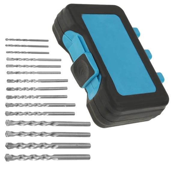 YAHHU Professional Masonry Drill Bit Set with Durable Blue Plastic Box Case Heavy Duty Carbide Tip Drill Bits Kit for Concrete Brick Tile Cinder Block Stone DIY Construction Industrial 15-Piece Set
