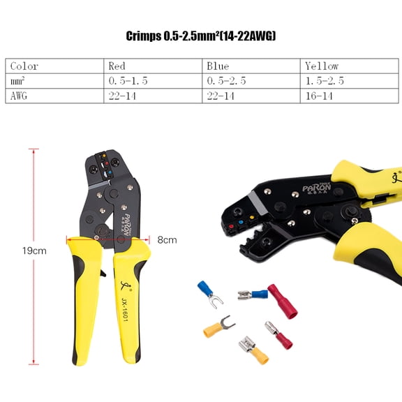 YAHHU Professional Wire Terminals Crimping Tool Kit, Insulated Ratcheting Wire Crimper Pliers Set with 500PCS Male and Female Spade Wire Connectors for AWG 22-14 (0.5-2.5mm) Electrical Repairs
