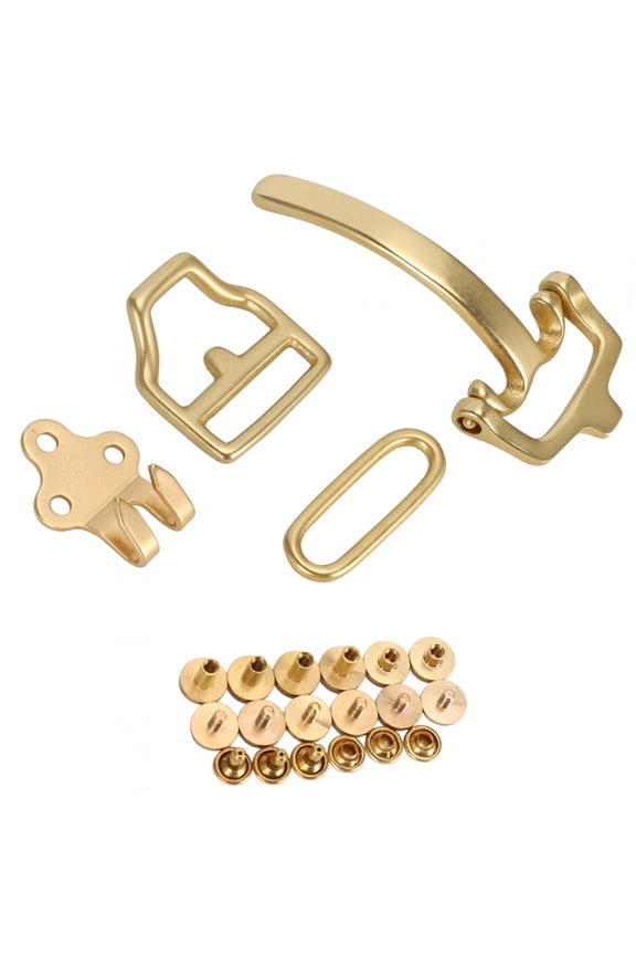 Pure Brass D-Shaped Cavalry Belt Buckle Set with Arabesque Pattern, Eco-Friendly Leathercraft Accessories