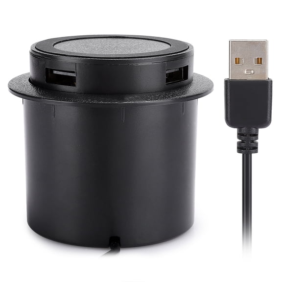 YAHHU QI 10W ABS Black Desktop Embedded 3-In-1 Double USB Rise Fall Wireless Charger Station For Smartphones (3.15 inches / 8 cm)