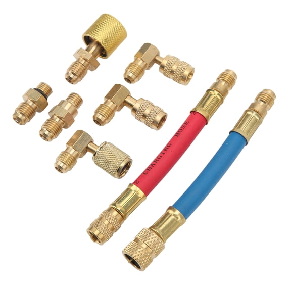 YAHHU R134A R12 Car A/C Air Conditioner Refrigeration Converting Adapter Connector Hose Set Kit Heavy Duty Metal Brass Auto Automotive Specialty Parts 8 Pieces 7.08 in / 18 cm