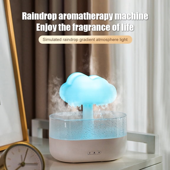 YAHHU Rain Cloud Humidifier Essential Oil Diffuser 7 Changing Colors LED Auto Shut Off 200ml (6.76 oz) Aromatherapy Mushroom Desk Lamp White
