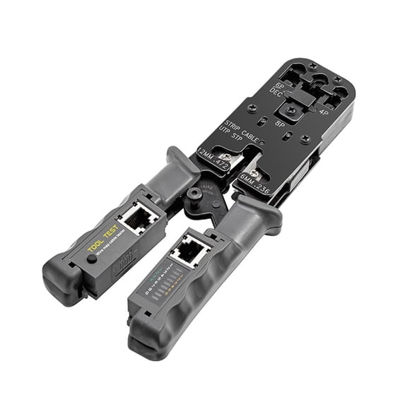 YAHHU Ratcheting Crimping Tool with LED Tester 4 in 1 Multifunction Wire Crimpers Stripper Cutter Tester, 8P 6P 4P Network Telephone Cable Stripping Electrician Hand Tool (8.11 inches / 20.6 cm)