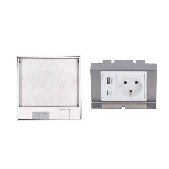 YAHHU Recessed Floor Socket 2 Prong Outlet USB and Type C Ports Waterproof Concealed Electrical Outlet with Stainless Steel Box, 5.5 inches / 14 cm