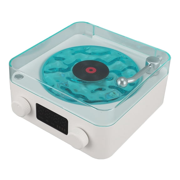 YAHHU Record Player Style Bluetooth Speaker with Night Light and Time Display, 3 in 1 Multifunction Small Stereo Wireless Portable Audio for Home Office Decor, White, 6.3 inches / 16 cm