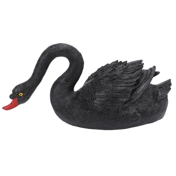 YAHHU Resin Swan Figurine Floating Simulation Statue for Garden Pond Decor Realistic Animal Sculpture Black Ornament, 11.0 inches / 28 cm