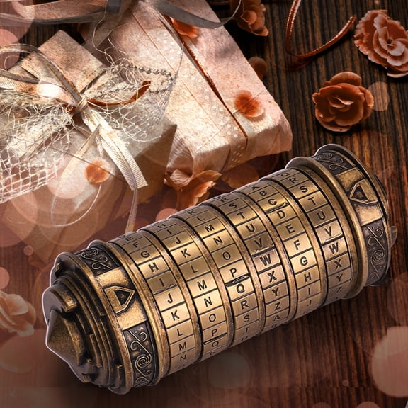 YAHHU Retro Da Vinci Code Cylinder Lock Valentine's Day Gift Box Birthday Anniversary Cryptex with Hidden Rings Copper Exquisite Edition 5.9 inches / 15 cm