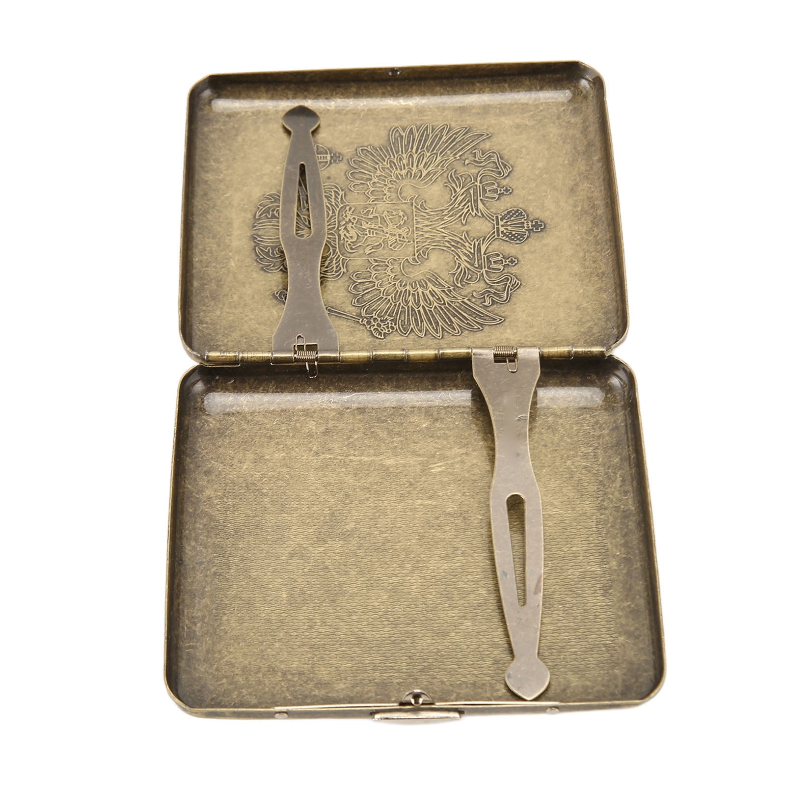 cigarette carry case YAHHU Retro Metal Cigarette Case Double Headed Eagle Pattern Spring Clip  Pocket Holder 20 Capacity for Outdoor Everyday Carry Silver (8.5 x 9.5cm /  3.3 x 3.74in)