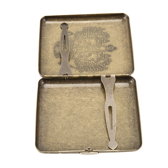 YAHHU Retro Metal Cigarette Case Double Headed Eagle Pattern Spring Clip Pocket Holder 20 Capacity for Outdoor Everyday Carry Silver (8.5 x 9.5cm / 3.3 x 3.74in)