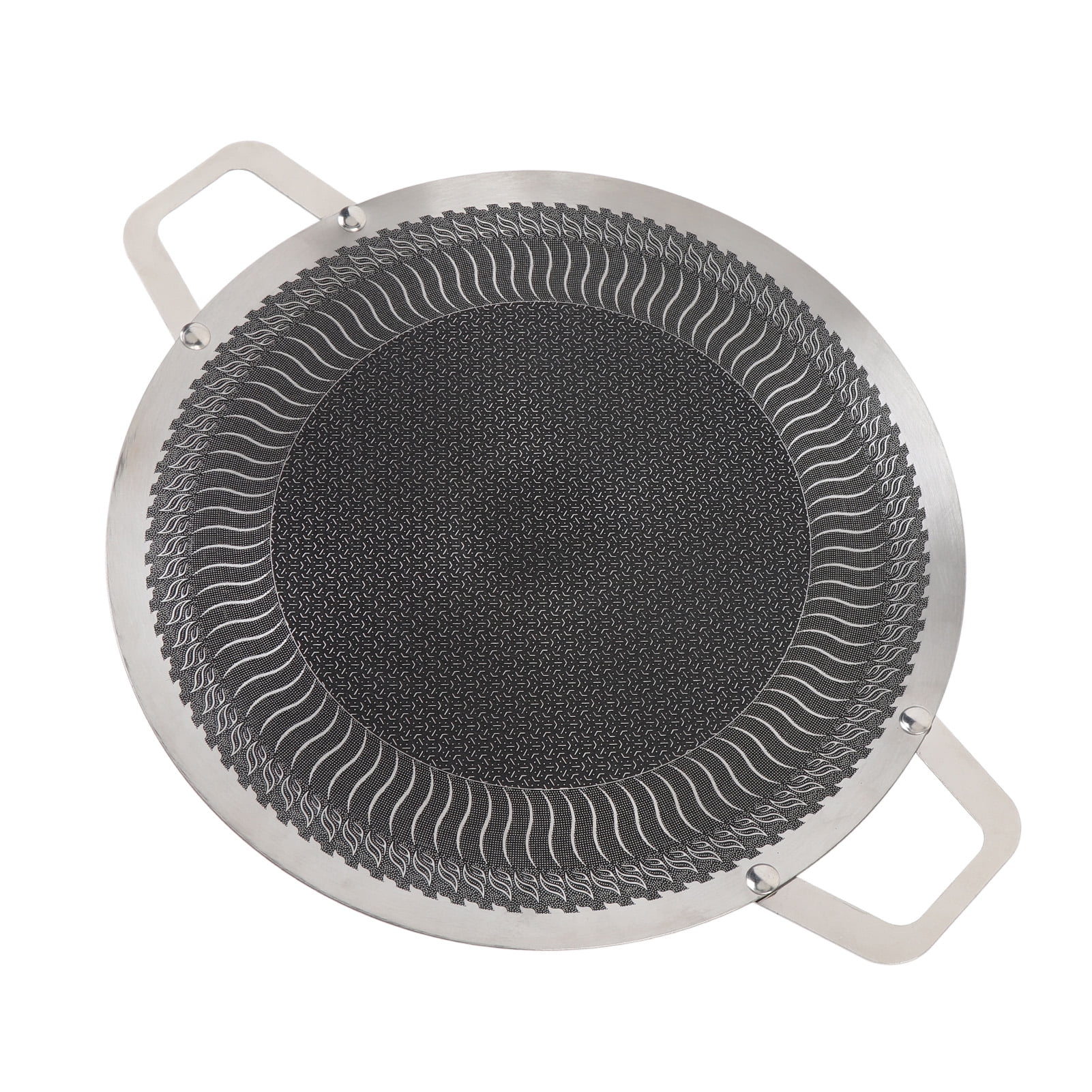 YAHHU Round BBQ Griddle Korean Grill Pan Stainless Steel Nonstick Double Handle for Induction Cooktop Outdoor Camping Barbecue 15.0 inches / 38cm