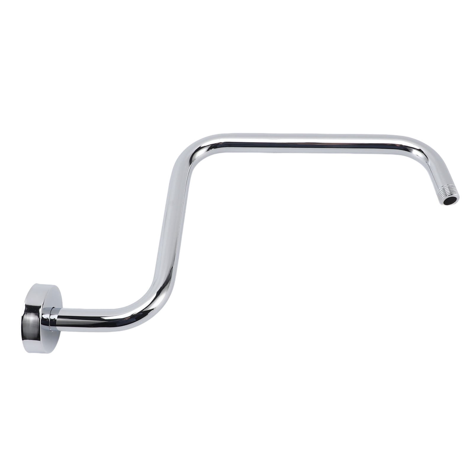 YAHHU S-Shape Shower Arm Stainless Steel Extension Arm with Flange, 17.3 Inches / 44 cm Elevated High-Rise Shower Pipe for Bathroom Rain Showerhead Electroplate Chrome Finish