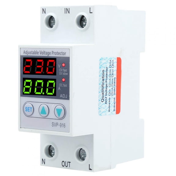 YAHHU SVP-916 100-130VAC Adjustable Over and Under Voltage Protector Delay Reset Surge Suppressor 40A Circuit Breaker with LED Voltage Display Measurement and Auto Recovery 100-130V