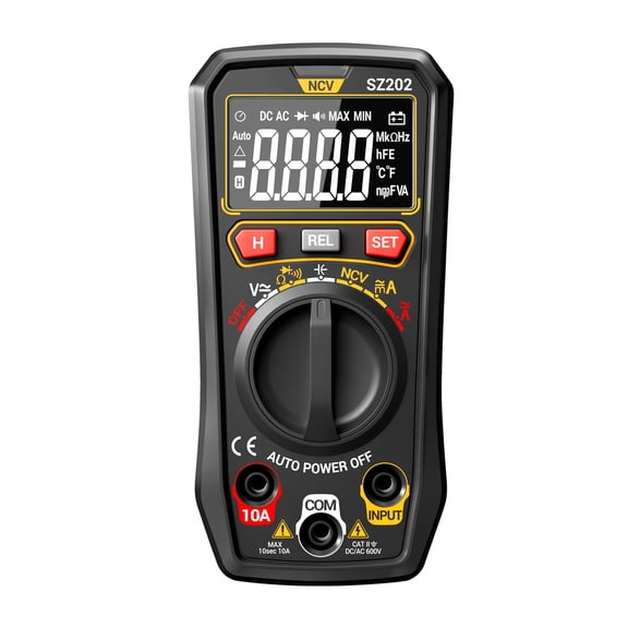YAHHU SZ202 Digital Multimeter Auto-Ranging 4000 Counts Portable Ohm Volt Amp Tester AC DC Current Diode Capacitance Black 6.69 inches / 17 cm