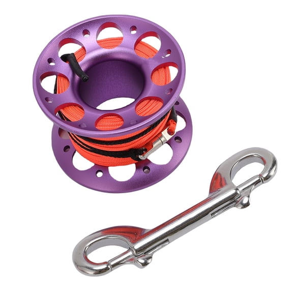 YAHHU Scuba Diving Spool Reel 49ft / 15m Line with Stainless Steel Double Ended Snap Hook Aviation Aluminum Underwater Cave Wreck Finger Reel Diving Equipment Accessories Purple