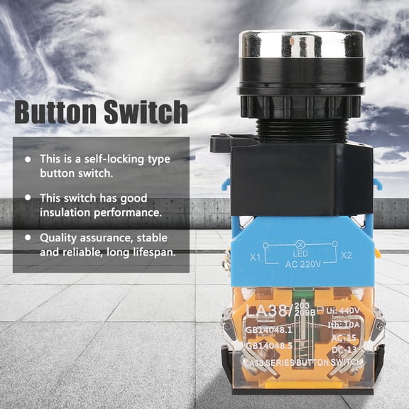 YAHHU Self-Locking Red Push Button Switch with LED Light, LA38-11DNZS 220V/380V Industrial Control Switch (22mm)