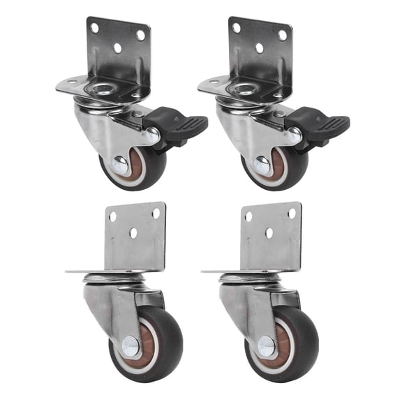 YAHHU Side Mount Casters Set of 4 Heavy Duty 1.5 inches / 3.8 cm L Shape TPR Plate Wheels, 2 with Brake and 2 Without Brake for Furniture Cart Suitcase Cabinet
