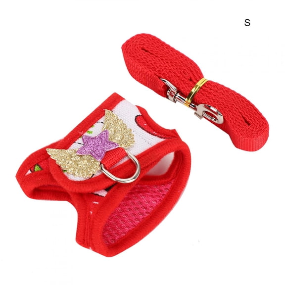 YAHHU Small Pet Animal Leash Harness Set Comfortable Chest Strap Traction Vest for Rabbit Hamster Guinea Pig Strawberry Pink S Size Adjustable Fit 10 inches / 25.4 cm