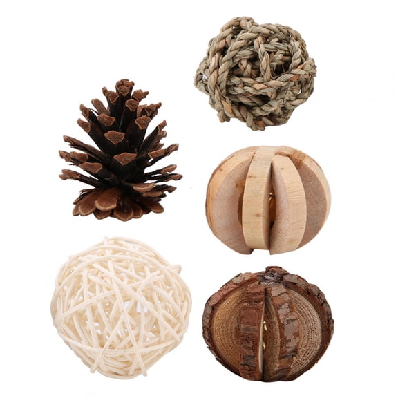 YAHHU Small Pet Natural Wooden Handmade Exercise Ball Set Hamster Rat Mice Toy Accessories, 5-Piece Activity Play Kit for Cage, 18.00 inches / 45.7 cm, Interactive Chew Toys for Small Animals