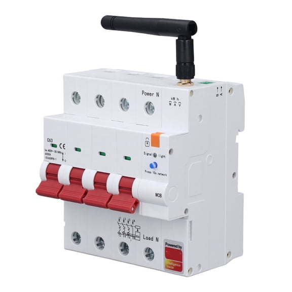 YAHHU Smart Circuit Breaker for Zigbee 4P 63A Metering Timer Switch Mobile APP Remote Control AC 400VAC Short Circuit Overload Guard 6.30 inches / 16 cm White