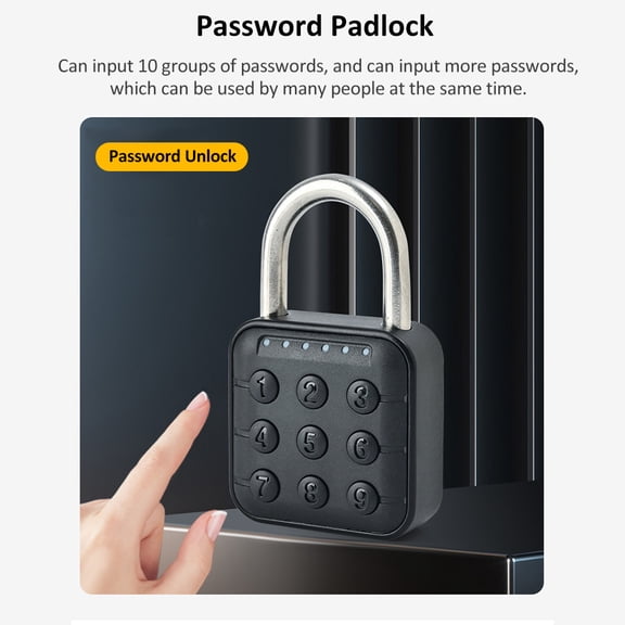 YAHHU Smart Password Padlock, Rugged Zinc Alloy Keyless Combination Lock for Gym Locker, Luggage, Trunk, Doors, IP67 Waterproof, CR2032 Battery Powered, Black Color, 3.03 In / 77 mm[cite: 1]
