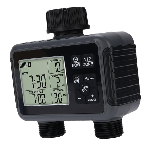 YAHHU Smart Sprinkler Timer 2 Zone Double Outlets Irrigation Controller for Garden Lawn Water Timer with Rain Delay Automatic Manual Watering 5.9 inches / 15 cm