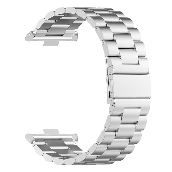 YAHHU Smartwatch Strap Double Snap 3 Beaded Stainless Steel Replacement Wristband for Mi Band 8 Pro, Durable Metal Watch Band Accessory, 8.66 inches / 22 cm, Silver (Unisex)