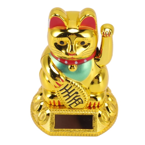 YAHHU Solar Gold Fortune Cat Waving Arm Statue – Light‑Powered Lucky Cat Ornament for Home, Office, Car – Golden, Eco‑Friendly, Non‑Toxic
