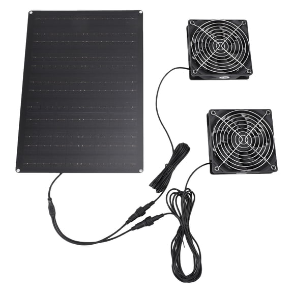 YAHHU Solar Powered Dual Fan Kit 75W High Speed Ventilation System 3000-4000RPM IPX7 Waterproof Solar Exhaust Cooling Fan for Pet House Greenhouse Chicken Coop RV Shed Ventilation (13.2x9.3 in)
