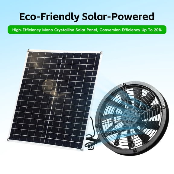 YAHHU Solar Powered Exhaust Fan for Camping Outdoor 20W Panel Kit 3000 RPM IP65 Waterproof Versatile Ventilation for Homes RVs Greenhouses Chicken Coops Pet Rooms 14 Inches (35.5 cm) Black