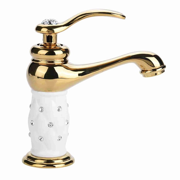 YAHHU Solid Brass Single Handle Mixer Tap Luxury Cold and Hot Water Faucet for Bathroom Basin and Kitchen Sink with Elegant Ornaments (Golden, 6.5 x 6.3 in / 16.5 x 16 cm)