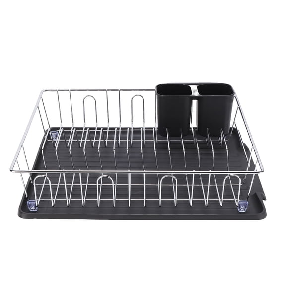 YAHHU Space Saving Metal Dish Drying Rack with Drainboard and Utensil Holder, Premium Dish Drainer for Kitchen Countertop Organization, 16.9x12.2x3.9 inches / 43x31x10 cm, Elegant Silver Finish