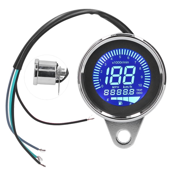 YAHHU Speedometer 0-160KM/H LCD Digital LED Speed Gauge for Motorcycle 12V DC Retro Chrome Style, Universal Fit Dashboard Mount, Anti-Glare Odometer Replacement Part, Silver, 3.94 in / 10 cm