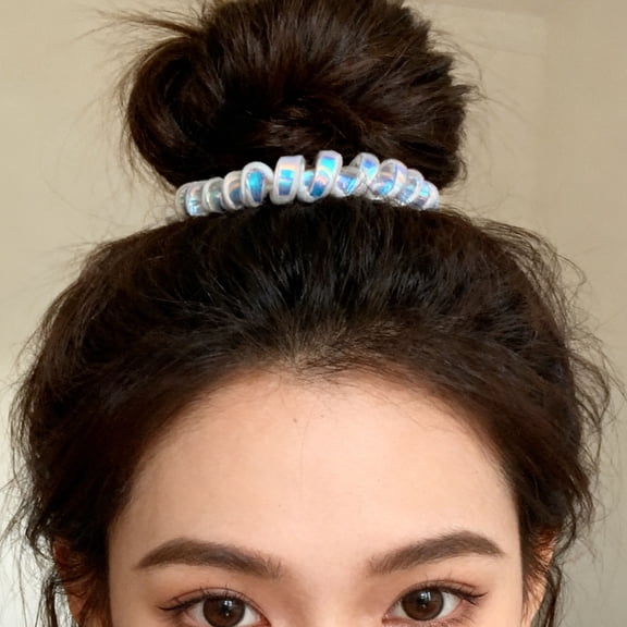 YAHHU Spiral Hair Ties Elastic Crease Free Ponytail Phone Cord Preventing Tangles Hair Coil for Girls Women Thick Holographic Dark Color Premium Traceless Bobbles 1 Count (3.15 in / 8 cm)