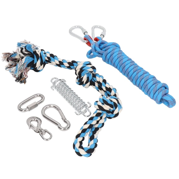 YAHHU Spring Pole Dog Toy 360 Degree Rotating Muscle Builder Interactive Puppy Tug Rope Toy for Indoor Outdoor Play Heavy Duty Cotton Tugger with 16.4 ft Blue Rope and Stainless Steel Spring