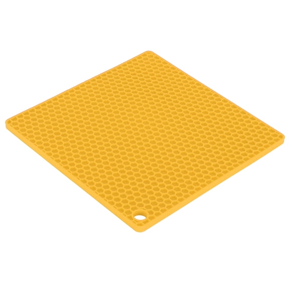 YAHHU Square Honeycomb Insulation Pad Food Grade Silicone Yellow Anti-Scalding Thickened Microwave Oven Mat Trivet for Kitchen Use (6.7 inches / 17.0 cm)
