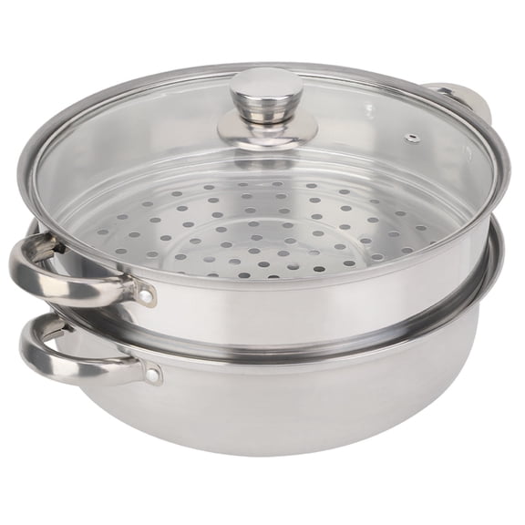 YAHHU Stainless Steel 2-Layer Steamer Pot Cooker, 10.6 Inches / 27 cm Double Boiler Soup Steaming Pot with Glass Lid, Multi-layer Cookware for Kitchen