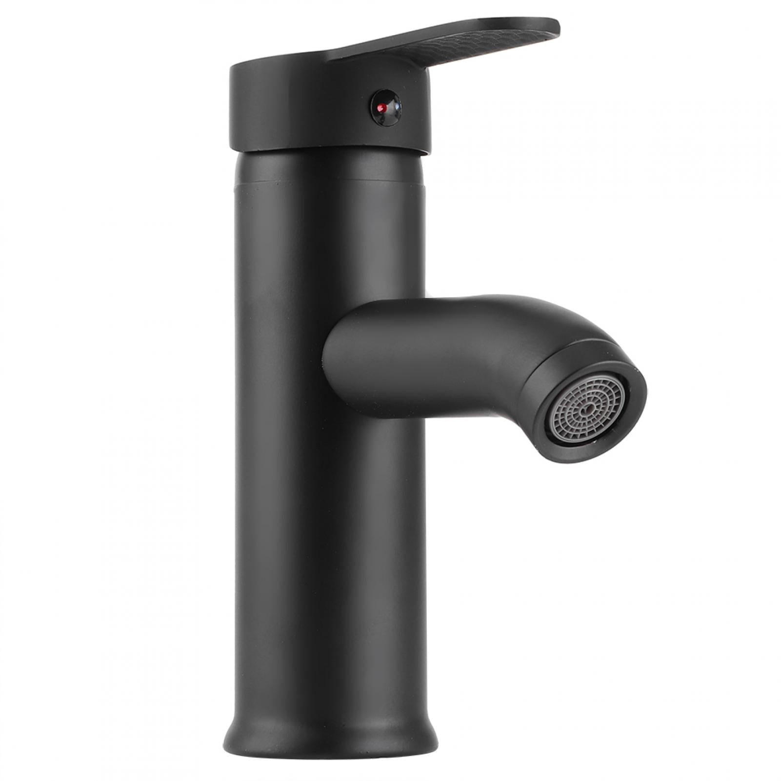 YAHHU Stainless Steel Bathroom Basin Faucet Sink Washbasin Hot Cold Water Mixer Tap Black Low Type (10.24 inches / 26 cm)
