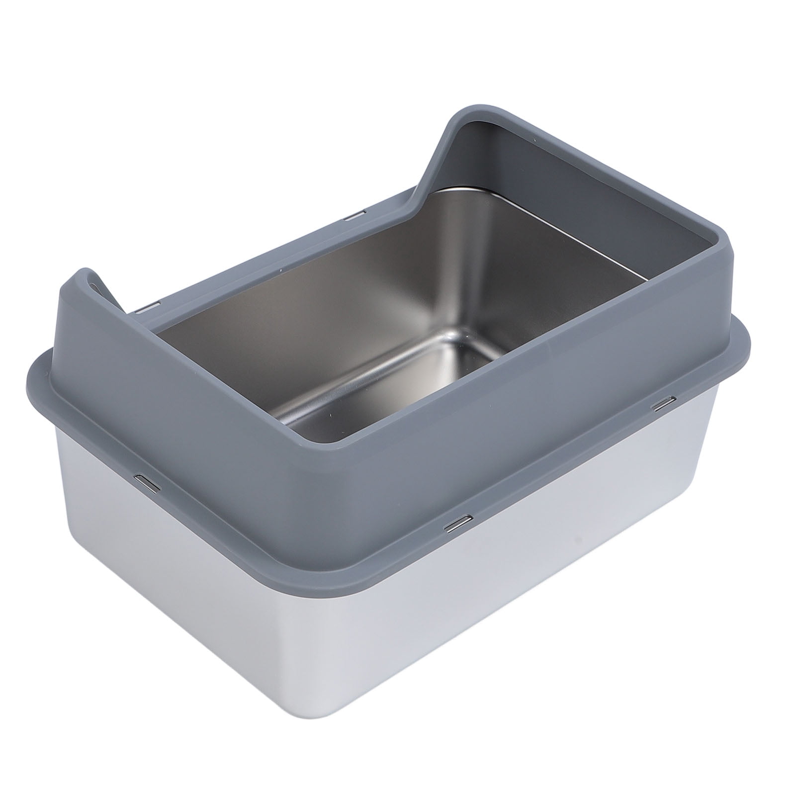 YAHHU Stainless Steel Cat Litter Box Anti Splashing Top Entry Large Kitty Pan with Scoop, High Sided Metal Potty Tray for Big Cats, 20.08 inches / 51 cm, Dark Gray