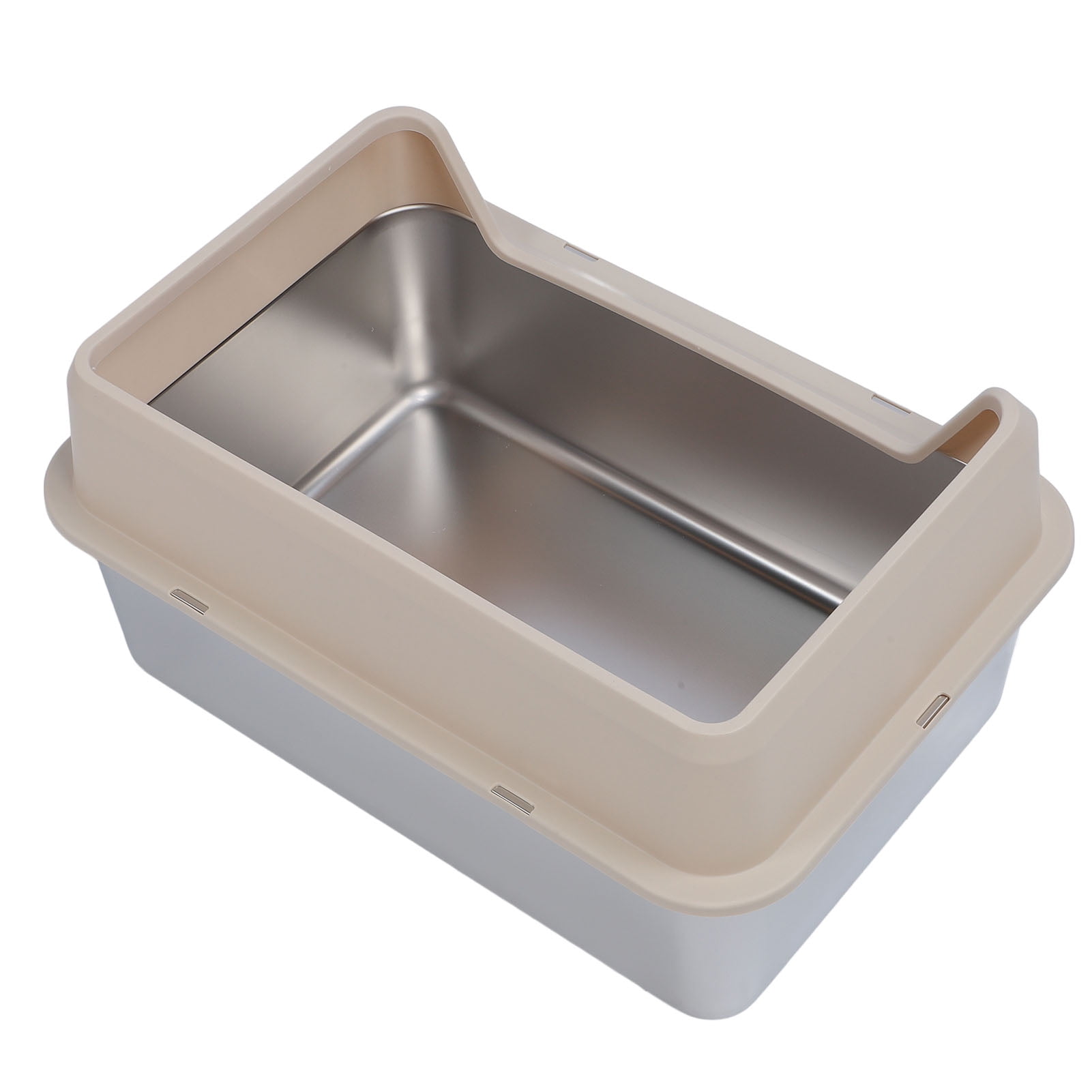 YAHHU Stainless Steel Cat Litter Box Anti Splashing Top Entry Large Kitty Pan with Scoop, High Sided Metal Potty Tray for Big Cats, 20.08 inches / 51 cm, Khaki
