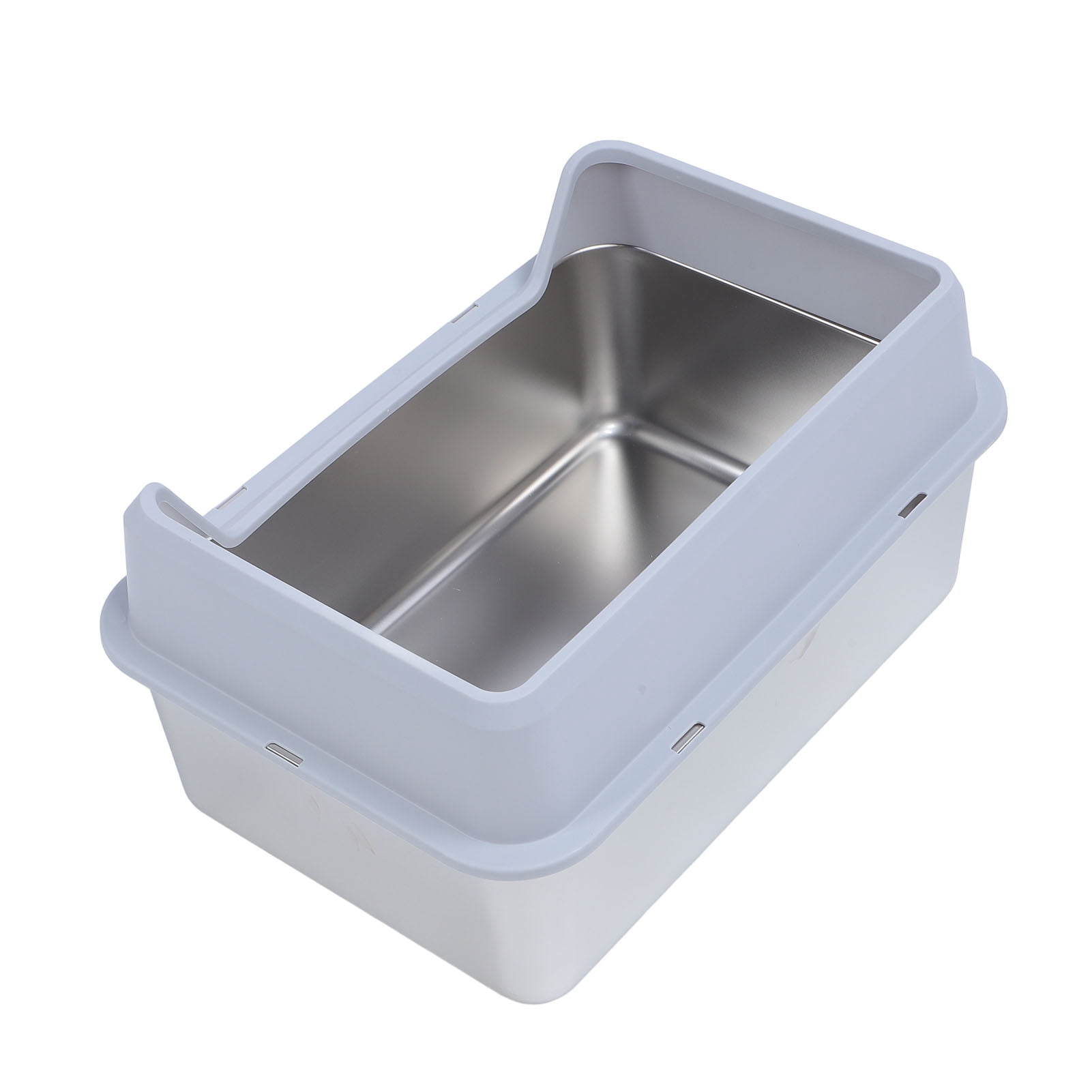 YAHHU Stainless Steel Cat Litter Box Anti Splashing Top Entry Large Kitty Pan with Scoop, High Sided Metal Potty Tray for Big Cats, 20.08 inches / 51 cm, Light Gray