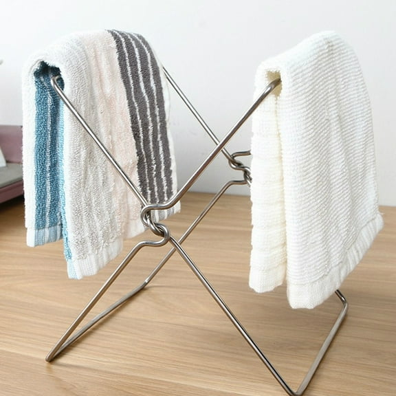 YAHHU Stainless Steel Foldable Garbage Bag Rack Stand Kitchen Trash Bag Holder Countertop Organizer, Silver