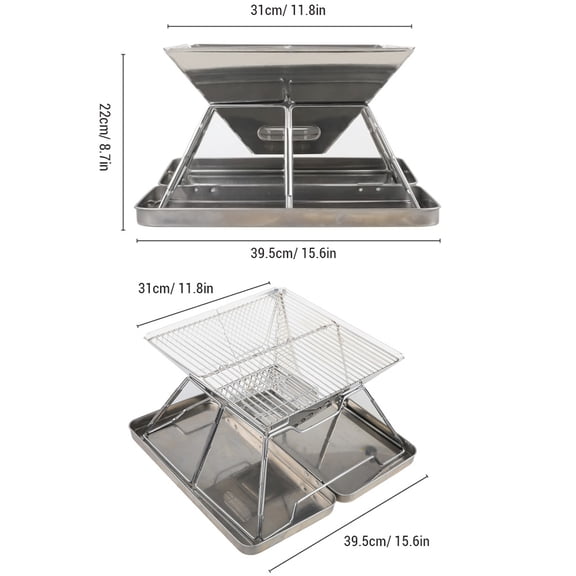 YAHHU Stainless Steel Grate Barbecue Grill Folding Charcoal Grill for Outdoor Camping Backpacking Hiking